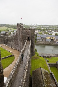 View along a wet Pembroke Castle walkway.