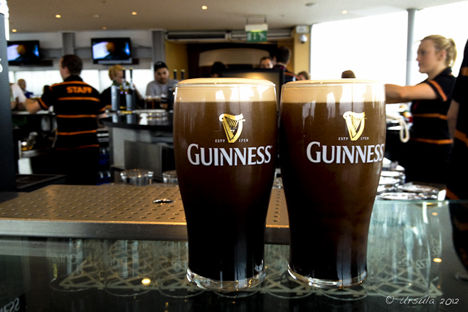 Two glasses of Guinness black ale, The Gravity Bar, Guinness Storehouse, Dublin