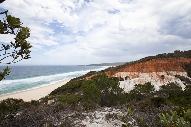 Landscape: the Pinnacles in Ben Boyd National Park, an erosion gully with white sands overlaying rusty red clay