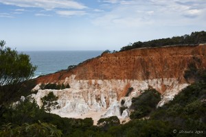 Landscape: white sand and red clay cliffs of The Pinnacles, Ben Boyd National Park.