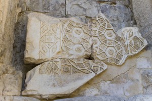 Close-up of ancient, delicately carved stonework, Temple of Diane, Nîmes