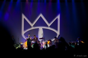 Cat Empire on stage at Bluesfest 2013, Harry James Angus on trumpet