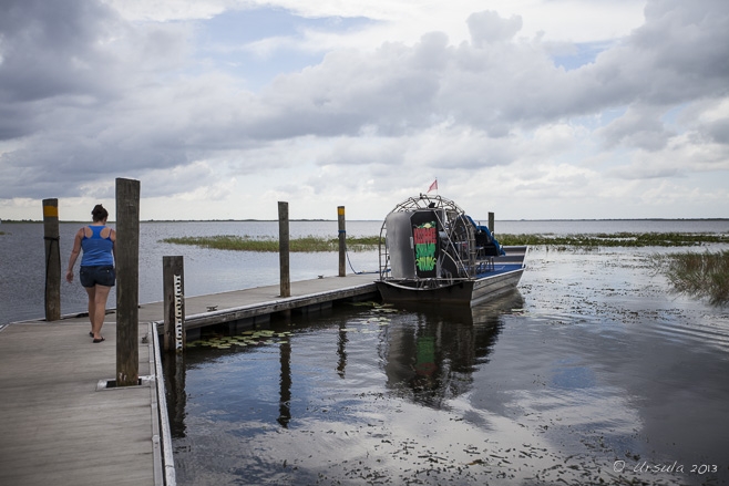 Six-Seater Airboat on a pier on Lake Kissimmee.