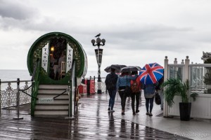 A fortune-teller's wagon in the rain, Brighton Pier, UK