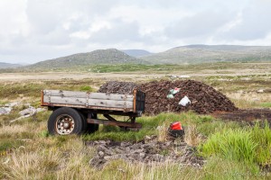 Peat Cart and a pile of cut peat, Connemara, Ireland