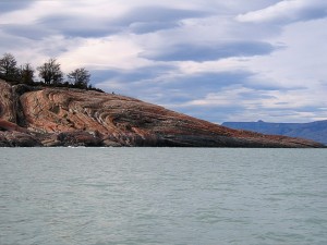 Landscape of swirled rock at the edge of Lago Argentino, Patagonia