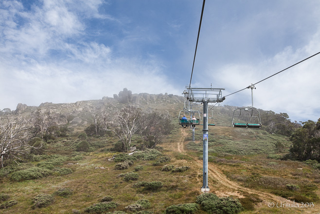 Kosciuszko Express Chair Riding up to the top of a misty Mt Crackenback (19 January 2013). 