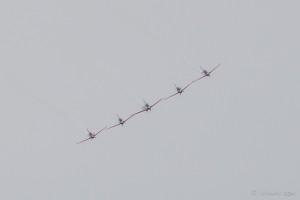 Six KT-1B propellor Wongbee aircraft, wing to wing. Singapore Airshow 2014.