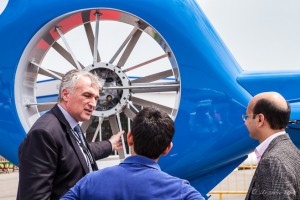 Rep explaining the tail rotor on a EC130 Airbus Helicopter, Singapore Airshow 2014