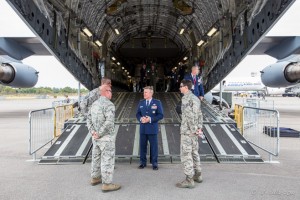 Open back cargo platform on an American C17 Transport,; dense personal talking, Singapore Airshow 2014