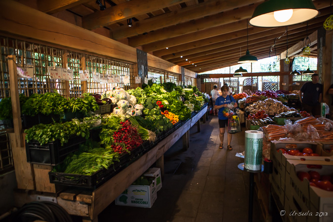 Fruit and vegetables in a dark market, Old Country Market