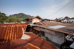 Looking over the Rusty corrugated iron Roofs of Bukit Lawang.