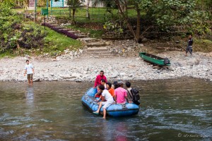 Dinghy-ferry across the Bahorok River