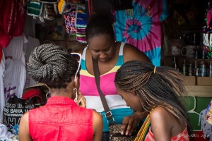 Back view of young women's braided hair, Nassau, the Bahamas