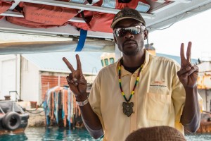 Bahamian guide in reflective sunglasses, Nassau.