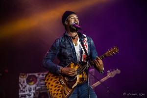 Michael Franti on stage at Byron Bay Bluesfest 2014.