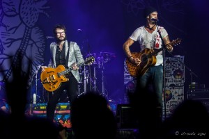 Henry Wagons and Michael Franti on stage at Byron Bay Bluesfest 2014.