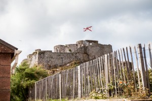 View up to the top of Elizabeth Castle Jersey