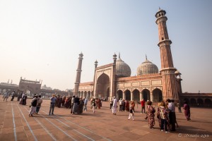 Wide-angle of Jama Masjid from the courtyard, Old Delhi, India