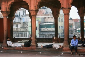 The arched Corridors of Jama Masjid, Old Delhi