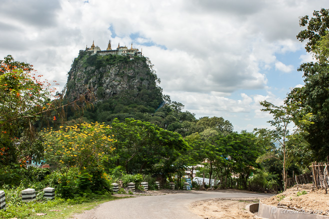 Temple on Taung Kalat as seen from the road below, Mount Popa, Myanmar