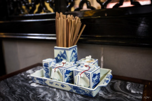 A Chinese restaurant condiment set in blue and white china, Quanzhou China