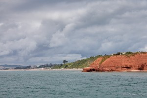 Triassic Coast at Orcombe Point, seen from the water, Exmouth, UK