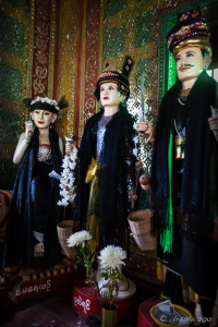 Three mannequins dressed as Nats, Mahagiri Shrine, Mount Popa, Myanma