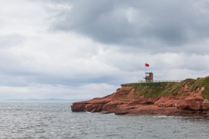 Red Flags Flying on the shooting range, Straight Point, Jurassic Coast, Exmouth, UK