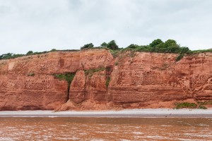 Red cliffs of Otter Cove, Jurassic Coast, UK