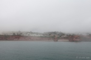 Ladram Bay in the fog, East Devon UK