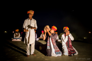 Rajasthani gypsy musicians performing, Manvar Desert Camp, Dechu, India