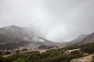 Sulphur smoke in the Saddle of Mount Sibayak, North Sumatra, Indonesia