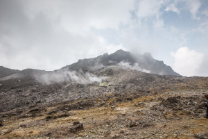 Sulphurous steam rising from the vents on Mount Sibayak, North Sumatra, Indonesia