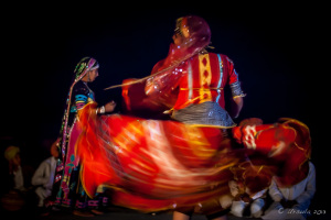 Two Kalbelia Dancers in motion, Manvar Desert Camp, Dechu, India