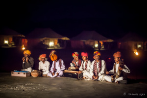 Two Kalbelia gypsy Dancers in motion, Manvar Desert Camp, Dechu, India