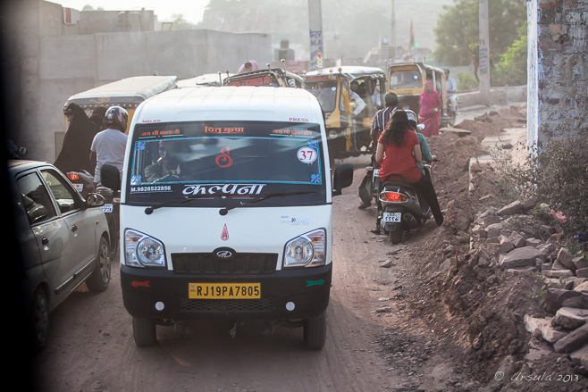 Traffic jam on a dirt road, Jodhpur Rajasthan India