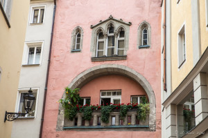Regensburg Balcony with fresh flowers, Germany