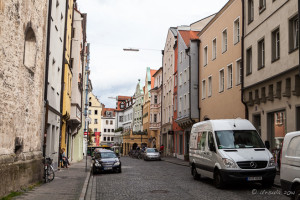 View towards the old city in the Bavarian city of Regensburg.