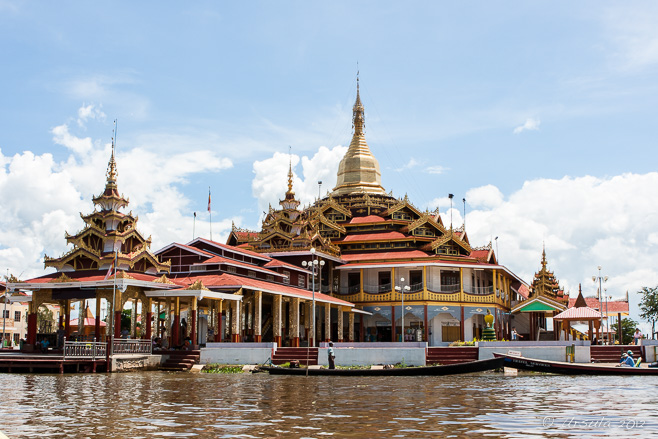 Phaung Daw Oo Pagoda from the water, Inle Lake, Myanmar