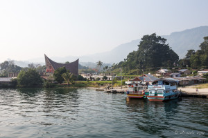 View from the water of Tuktuk, Samosir Island, North Sumatra