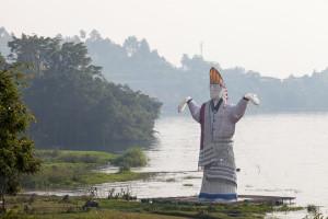 Buffalo in a wet field, giant Sea God, Samosir Island, North Sumatra