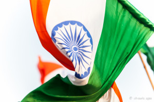 Waving Indian flags, Wagah Border, Amritsar Punjab India