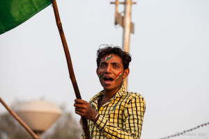 Young Indian man Singing, Attari-Wagah Border, Amritsar Punjab India