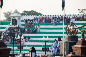 A scattering of people in the stands, Wagah side, Attari-Wagah Border, Amritsar Punjab India