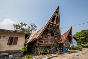 Traditional and modern Toba Batak Houses, Samosir Island, North Sumatra