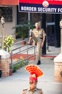 Sikh soldier practices high kicks, Attari-Wagah Border, Amritsar Punjab India