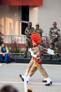 Indian BSF soldiers marching in quick-time, Attari-Wagah Border, Amritsar Punjab India