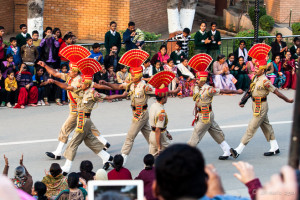 Indian BSF soldiers marching in quick-time, Attari-Wagah Border, Amritsar Punjab India