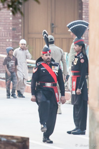 Pakistan Rangers (PR) high-steps at the gate, Attari-Wagah Border, Amritsar Punjab India